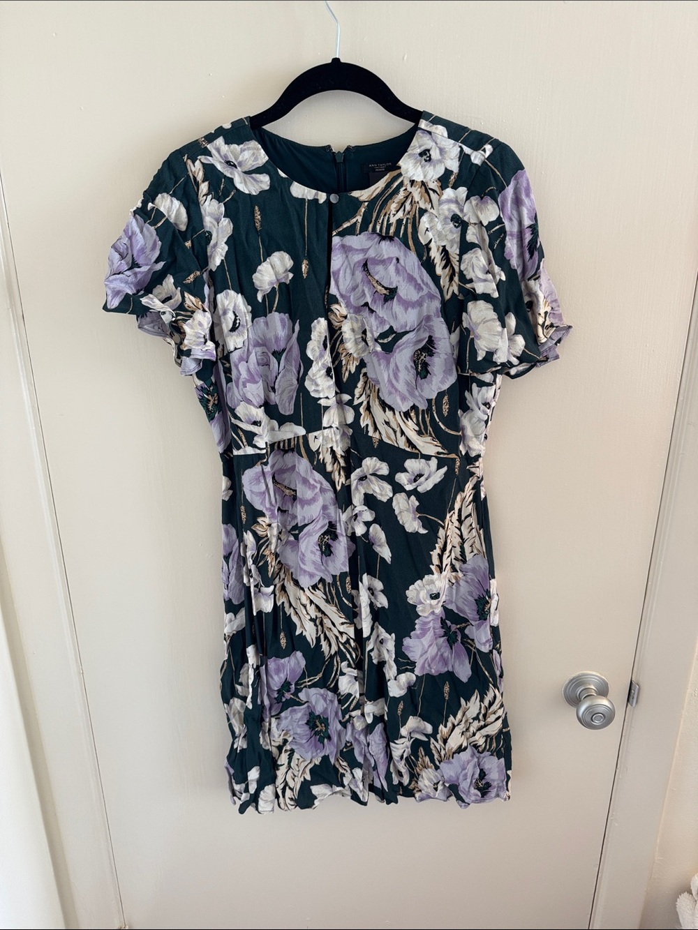 Ann Taylor Black Dress with Lavender and Cream Floral Print